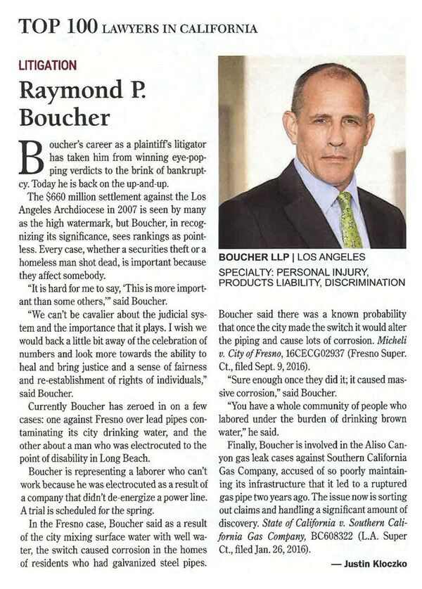 Raymond P. Boucher Named to Daily Journal’s 2018 List of Top 100 Lawyers in California